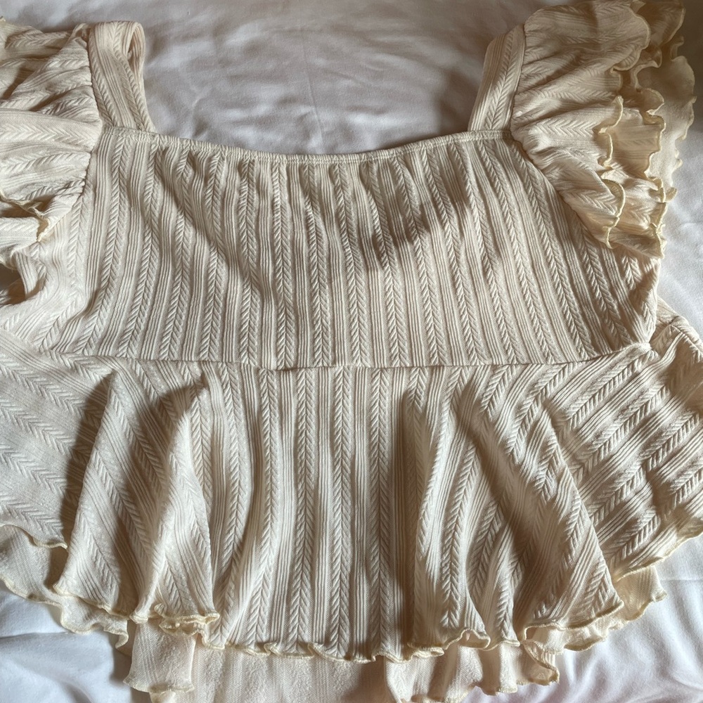 SHEIN Cream Ruffled Peplum Blouse